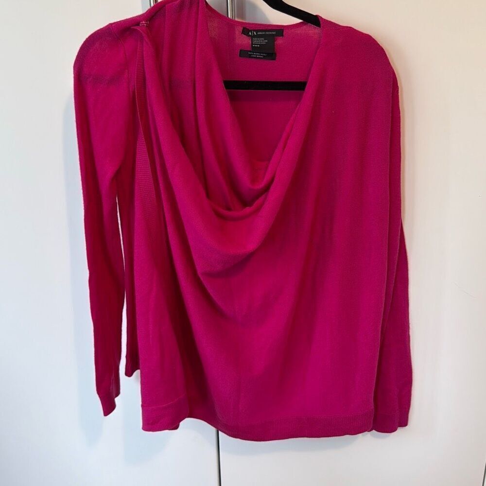 Armani exchange pink 100% Medina wool wrap blouse size medium Has small hole b